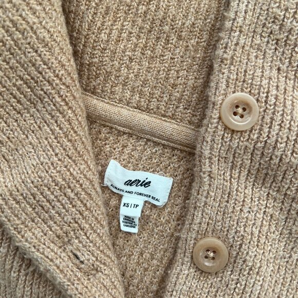 Aerie CozyUp Waffle Button Sweater Tan - Picture 3 of 4